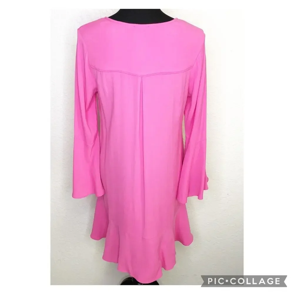 Anthropologie HD in Paris bright pink v neck swing dress size 6